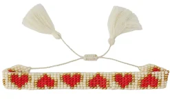 Armbandje Hartjes breed wit Rood