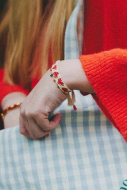 Armbandje Hartjes breed wit Rood
