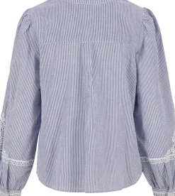 Blouse Borduur Gestreept Blauw