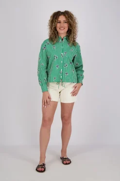 Blouse Dio Flower Stripe  Groen