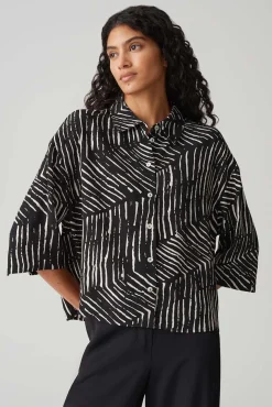 Blouse Fiana palm leaves Zwart