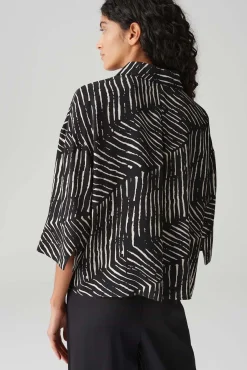 Blouse Fiana palm leaves Zwart