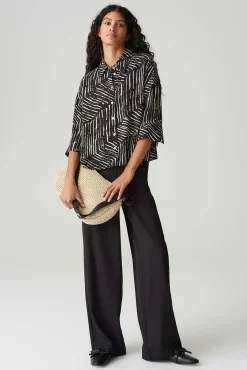 Blouse Fiana palm leaves Zwart