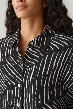 Blouse Fiana palm leaves Zwart