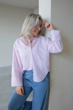Blouse Stripes Roze