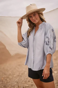 Blouse Tina Embroidery Blauw