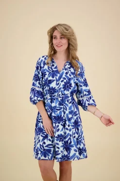 Jurk Bloemenprint Wit en Blauw