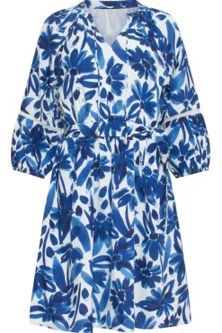 Jurk Bloemenprint Wit en Blauw