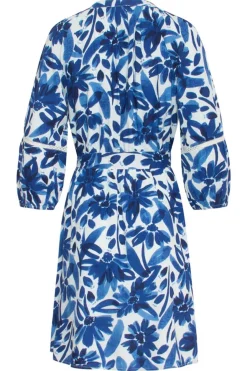 Jurk Bloemenprint Wit en Blauw