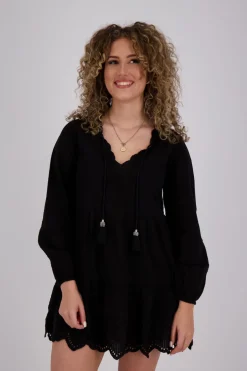 Jurk Broderie Tiered Zwart