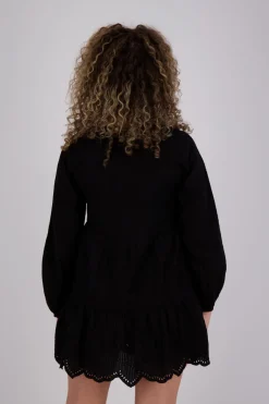 Jurk Broderie Tiered Zwart