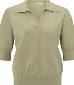 Knitted polo with transparent Groen