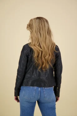 Leren Bikerjas Fjella Blauw