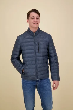 Leren Puffer Jas Moonbeam Blauw