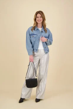 Metallic faux leather wide leg Grijs