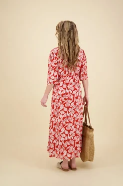 Midi wrap dress with knot detail Rood