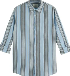 Overhemd Crinkled-stripe Blauw
