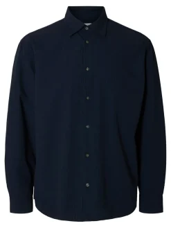 Overhemd Relaxderek Seersucker Blauw