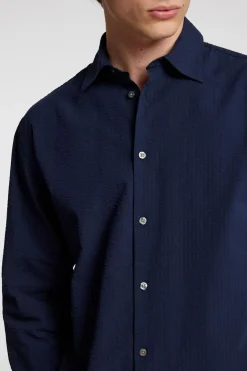 Overhemd Relaxderek Seersucker Blauw