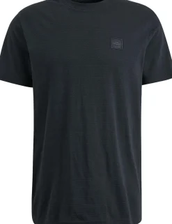 Short sleeve r-neck jacquard strip Blauw