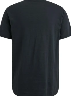 Short sleeve r-neck jacquard strip Blauw