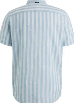 Short Sleeve Shirt Linen Cotton bl Blauw