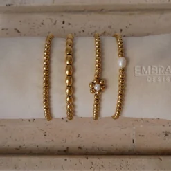 Stainless steel/14 carate gold/sweet water pearl Geel