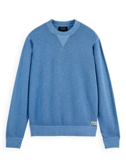 Sweater Garment dye structured Blauw