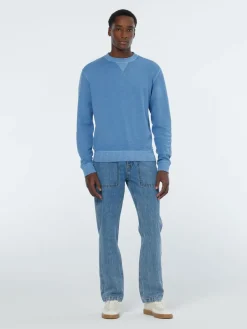 Sweater Garment dye structured Blauw