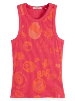Tanktop All Over Print Rib Roze