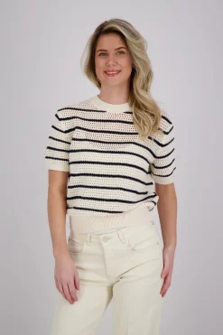 Top Pointelle Crochet Blauw