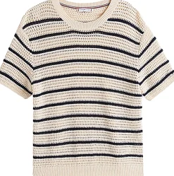 Top Pointelle Crochet Blauw