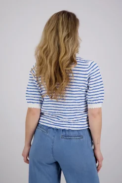 Trui korte mouw streep Blauw