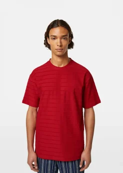 T-shirt Towelling Striped Rood