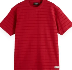 T-shirt Towelling Striped Rood